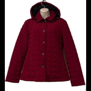 CALVIN KLEIN Circle Quilted Faux Fur Lined Hooded Coat Womens PM Burgundy Red